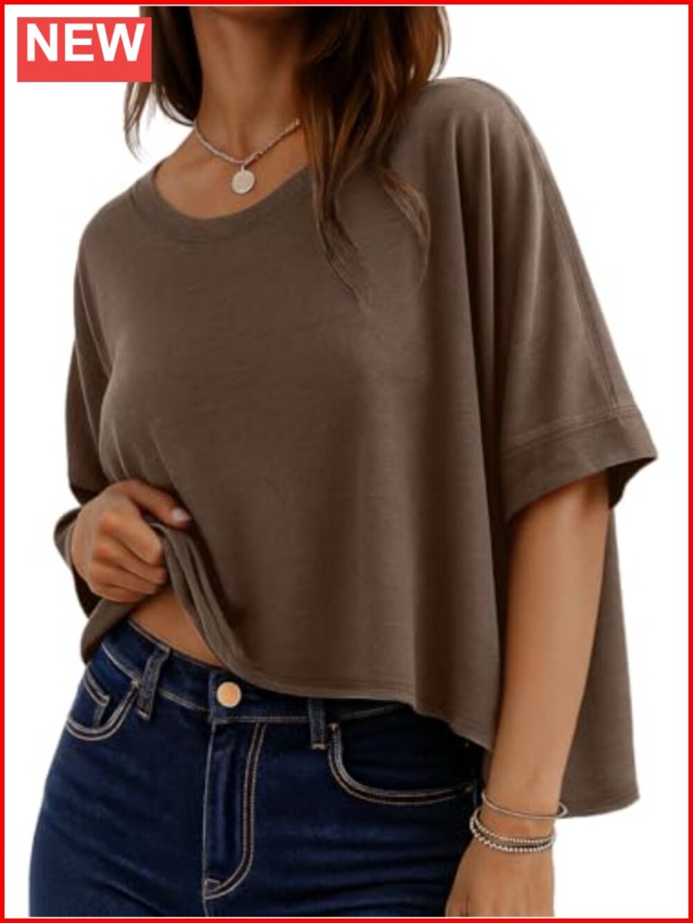 Oversized Flowy Crop Top with Half Sleeves for Summer - Soft Stretchable Casual